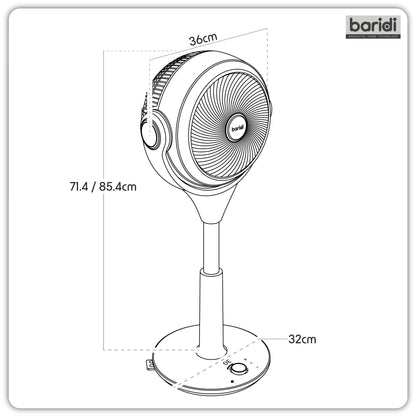 Baridi Pedestal Fan with Remote Control 10-Inch - Black - DH143