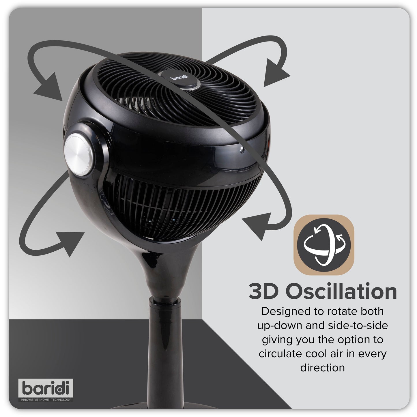 Baridi Pedestal Fan with Remote Control 10-Inch - Black - DH143