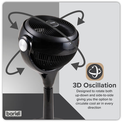 Baridi Pedestal Fan with Remote Control 10-Inch - Black - DH143