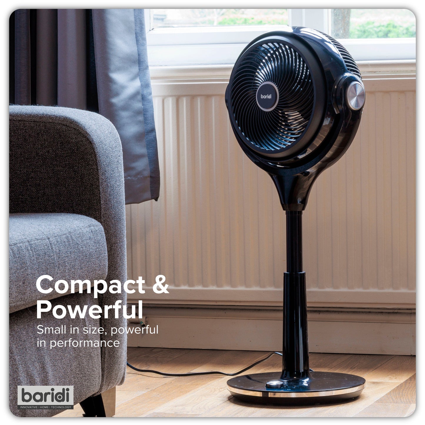 Baridi Pedestal Fan with Remote Control 10-Inch - Black - DH143