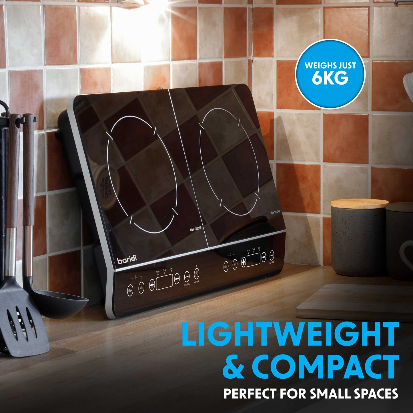 Baridi Portable Induction Hob: Two Zone, 2800W, 10 Power Settings, Timer Function, Black - DH146