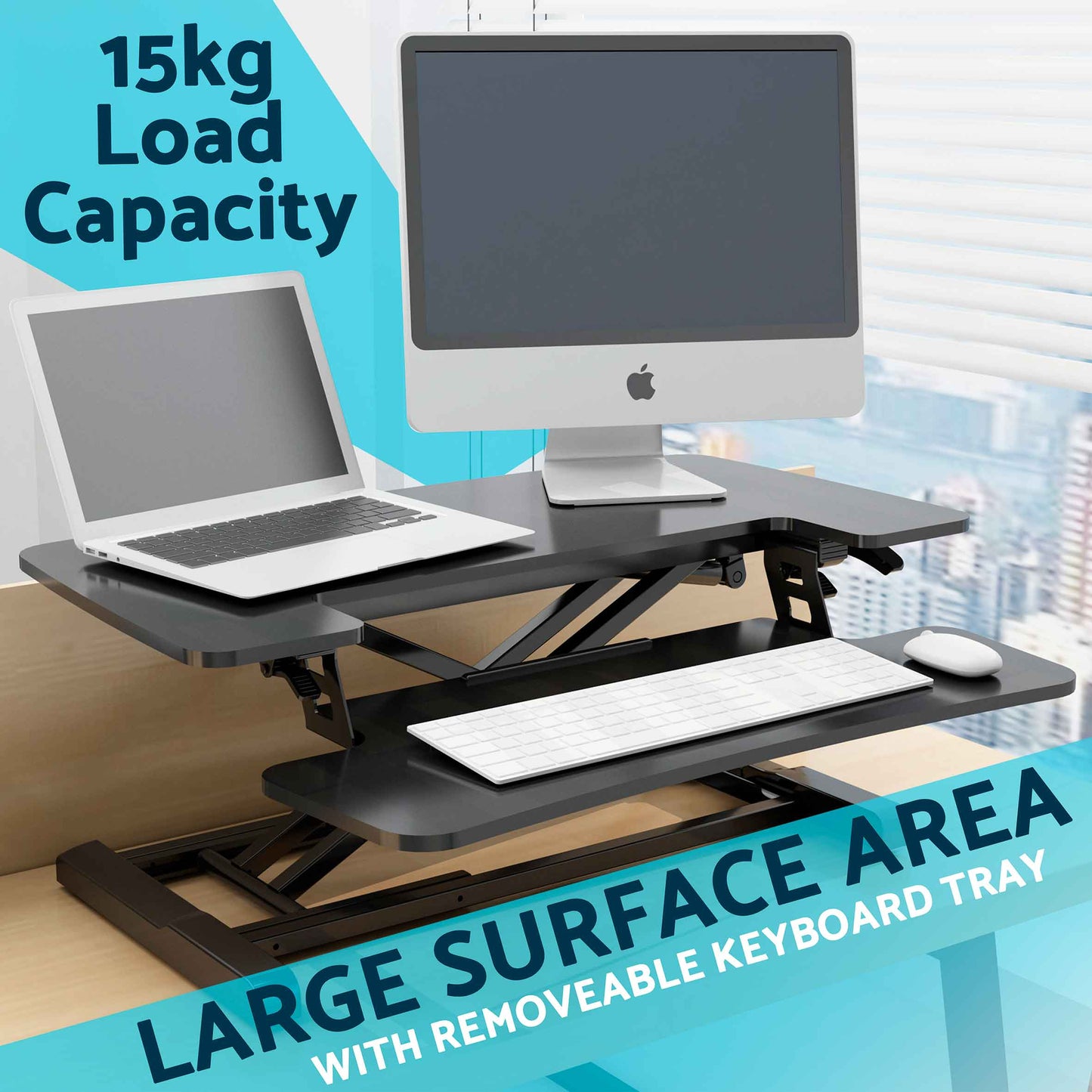 71cm Height Adjustable Standing Desk Converter Riser, 50cm Max Height, 15kg Capacity - DH14