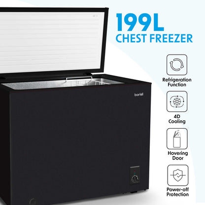 Baridi Freestanding Chest Freezer, 199L, Garage and Outbuilding Safe, Thermostat, Black - DH151