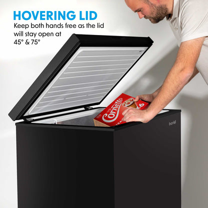 Baridi Freestanding Chest Freezer, 142L, Garage and Outbuilding Safe, Adj. Thermostat, Black - DH152