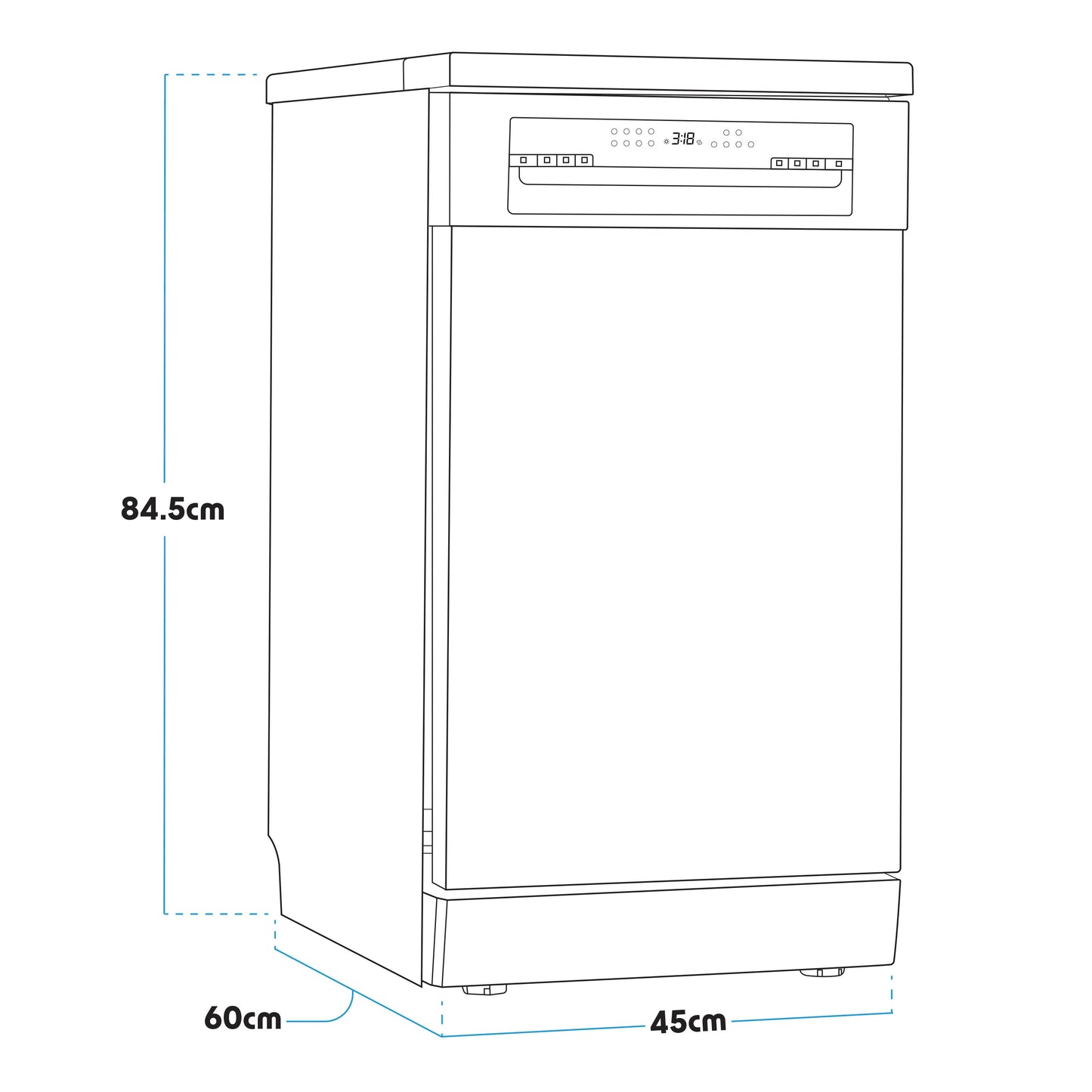 Baridi 45cm Slimline Freestanding Dishwasher, 10 Place Settings, 8 Programs, Silver - DH166