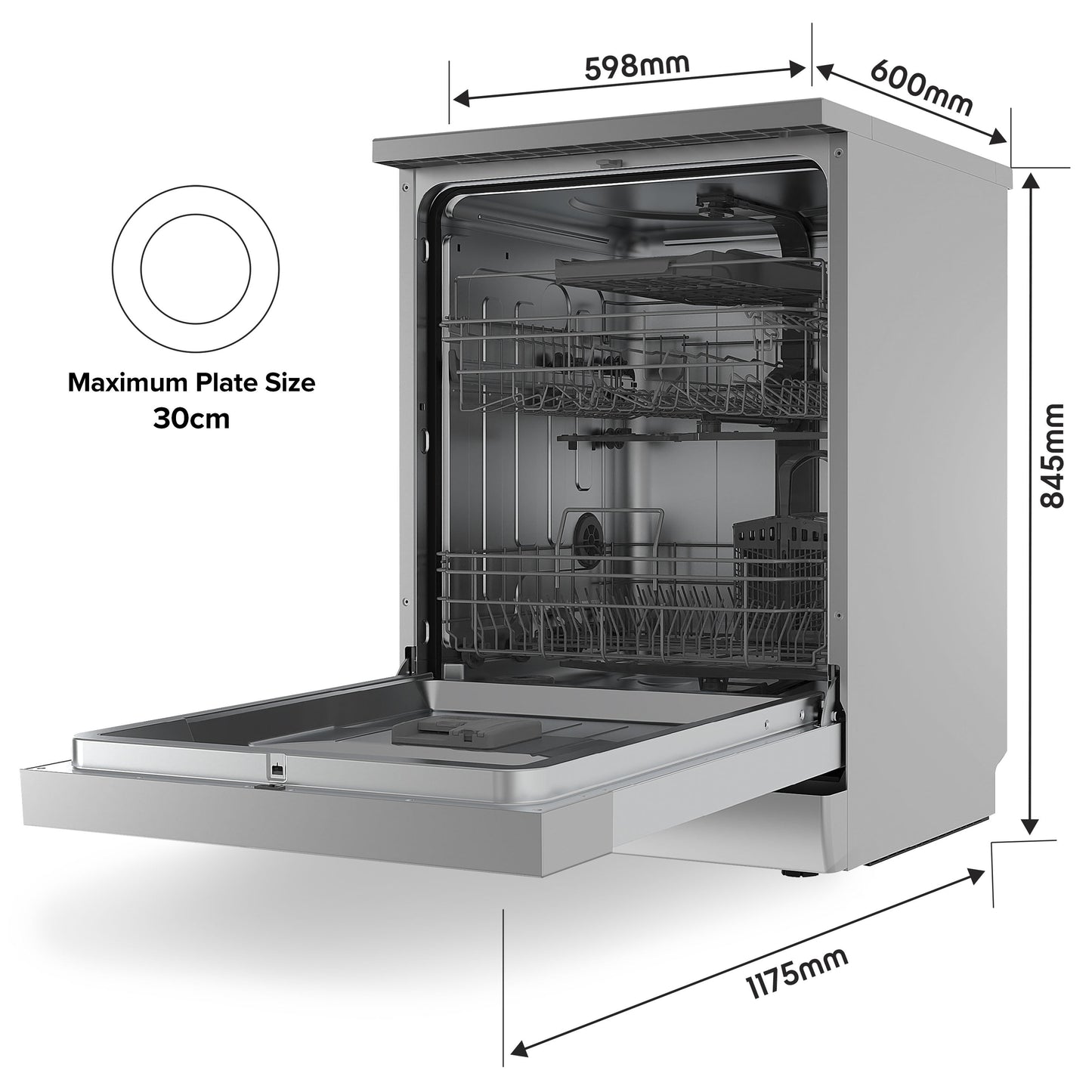 Baridi 60cm Freestanding Dishwasher, 14 Place Settings, 8 Programs, LED Display, Silver - DH167