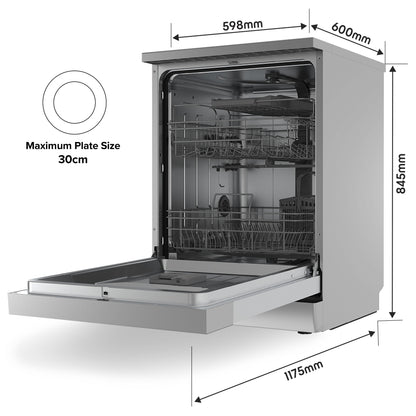 Baridi 60cm Freestanding Dishwasher, 14 Place Settings, 8 Programs, LED Display, Silver - DH167