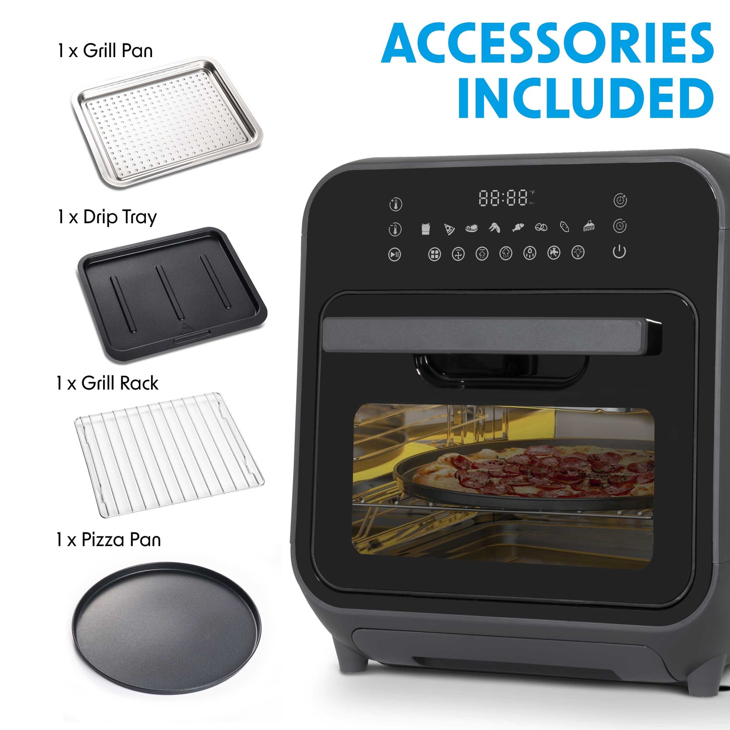 Baridi Steam Air Fryer Oven Combi, Self-Cleaning, 8 Preset Functions, 1635W, 15L, Black - DH171