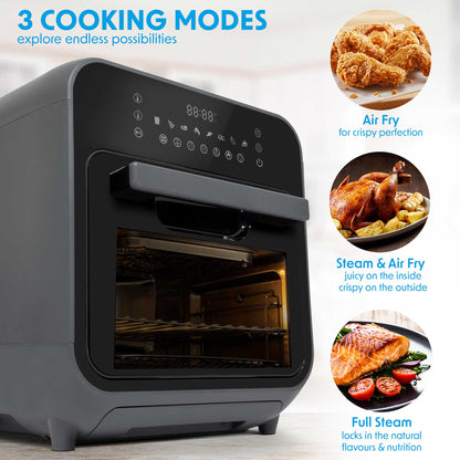 Baridi Steam Air Fryer Oven Combi, Self-Cleaning, 8 Preset Functions, 1635W, 15L, Black - DH171