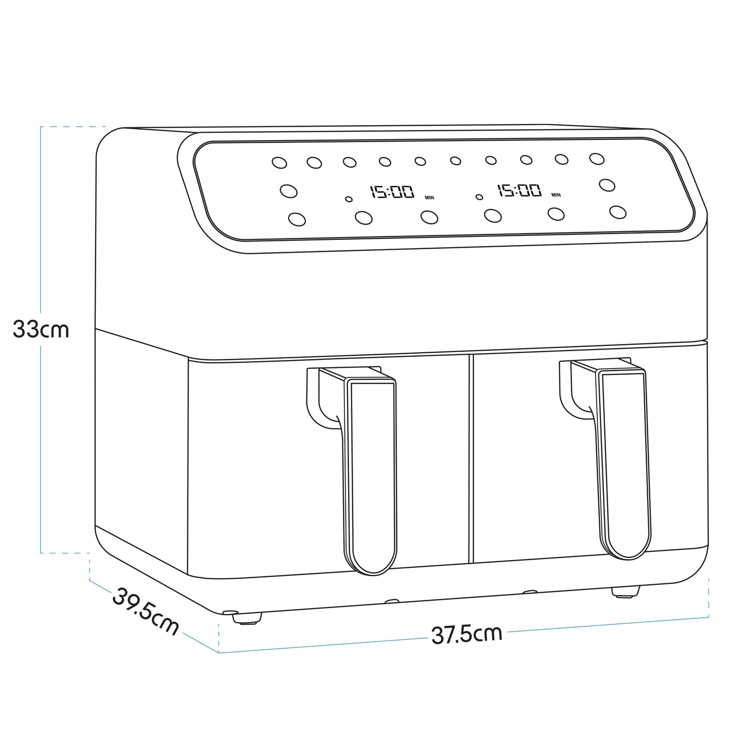 Baridi Dual Zone Air Fryer, 8 Preset Functions, 1700W, 8L, Black - DH172