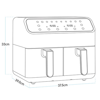 Baridi Dual Zone Air Fryer, 8 Preset Functions, 1700W, 8L, Black - DH172