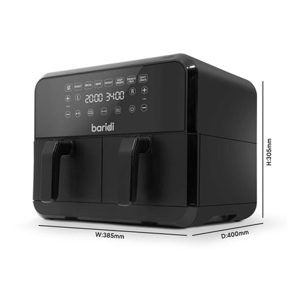 Baridi Dual Zone Air Fryer, 8 Preset Functions, 1700W, 8L, Black - DH172