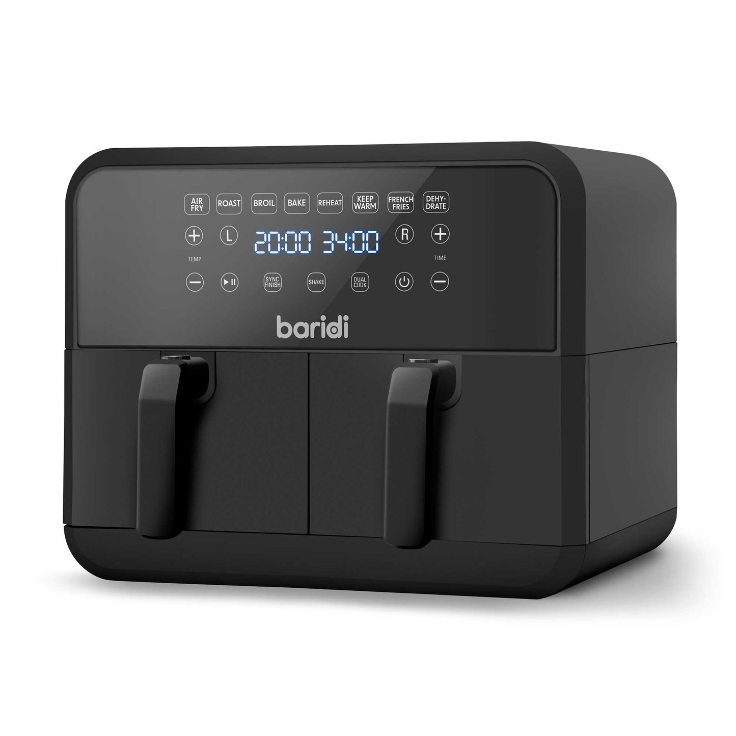 Baridi Dual Zone Air Fryer, 8 Preset Functions, 1700W, 8L, Black - DH172