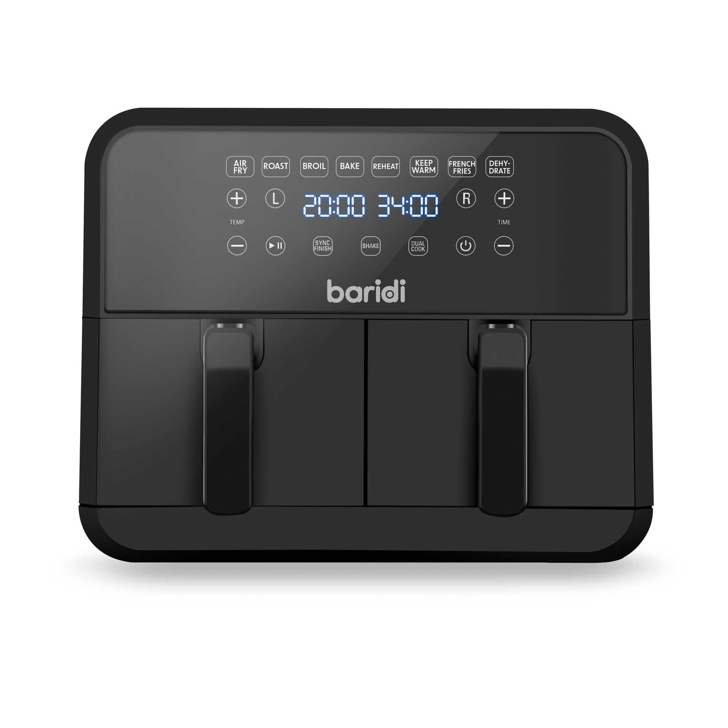 Baridi Dual Zone Air Fryer, 8 Preset Functions, 1700W, 8L, Black - DH172