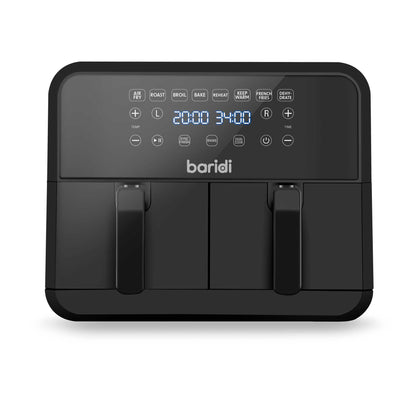 Baridi Dual Zone Air Fryer, 8 Preset Functions, 1700W, 8L, Black - DH172