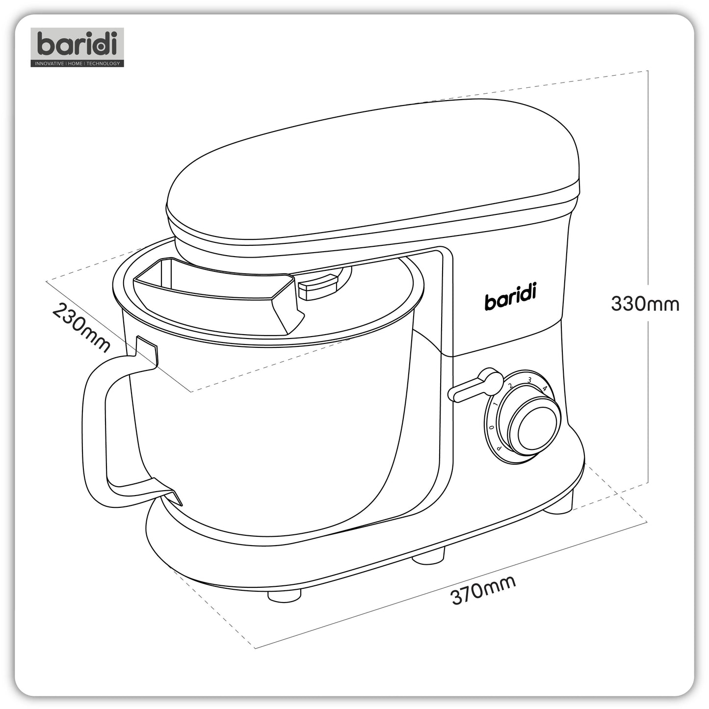 Baridi Stand Mixer, 6L Capacity, Supplied with 3 Accessories, Black - DH173