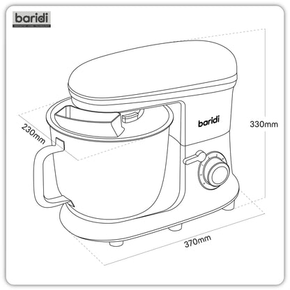 Baridi Stand Mixer, 6L Capacity, Supplied with 3 Accessories, Black - DH173