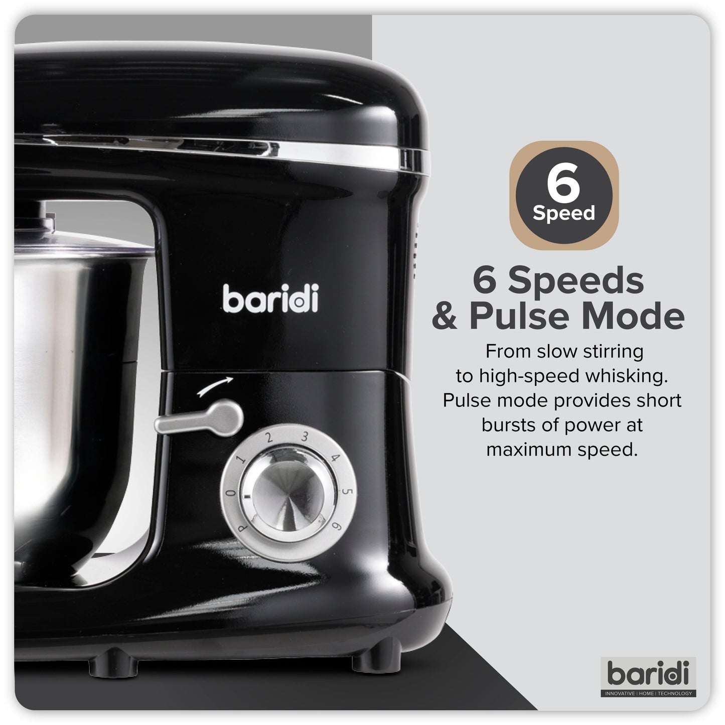 Baridi Stand Mixer, 6L Capacity, Supplied with 3 Accessories, Black - DH173