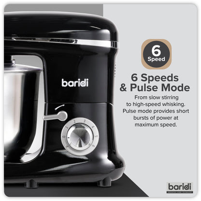Baridi Stand Mixer, 6L Capacity, Supplied with 3 Accessories, Black - DH173