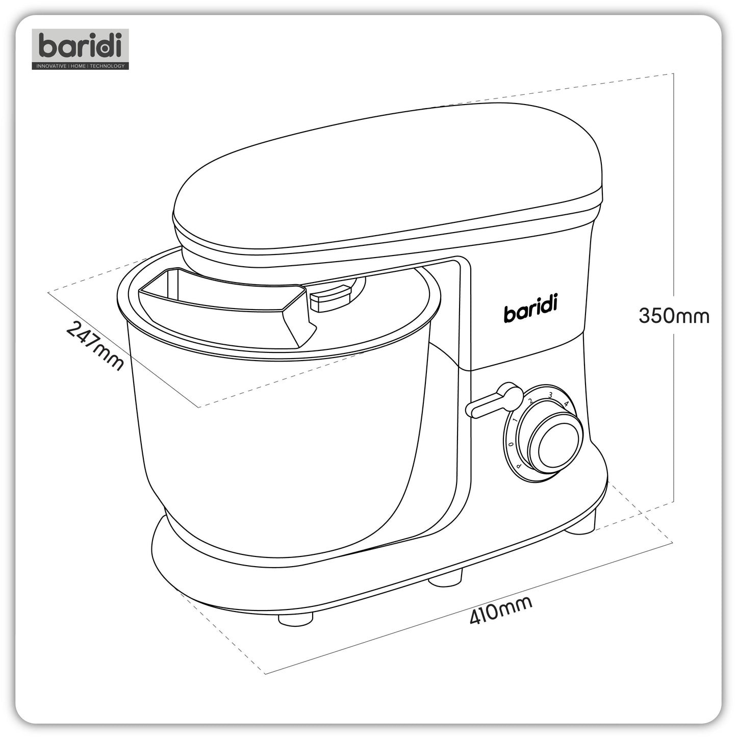 Baridi Stand Mixer, 8L Capacity, Supplied with 3 Accessories, 1800W, Black - DH174