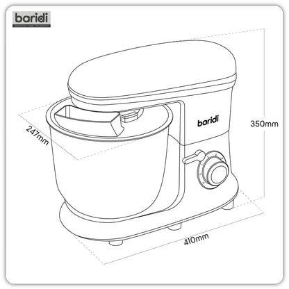 Baridi Stand Mixer, 8L Capacity, Supplied with 3 Accessories, 1800W, Black - DH174