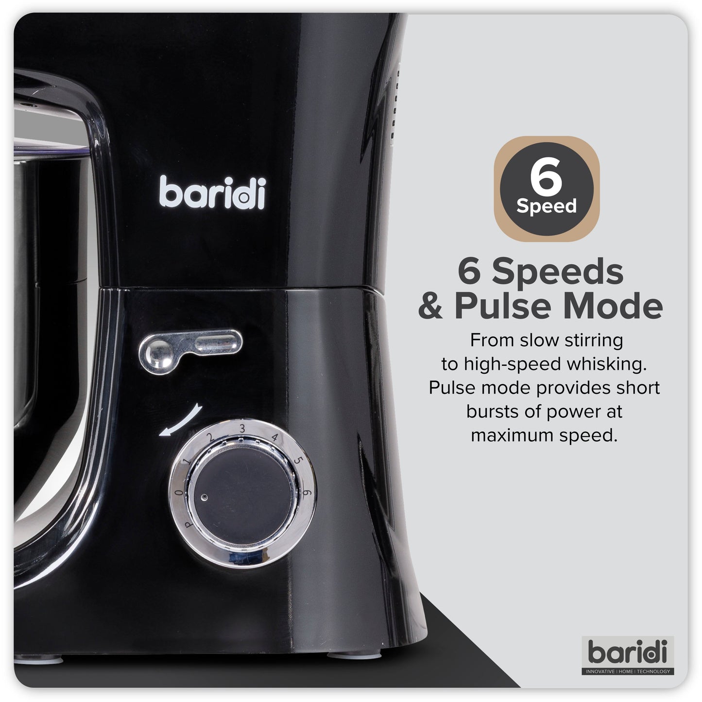 Baridi Stand Mixer, 8L Capacity, Supplied with 3 Accessories, 1800W, Black - DH174