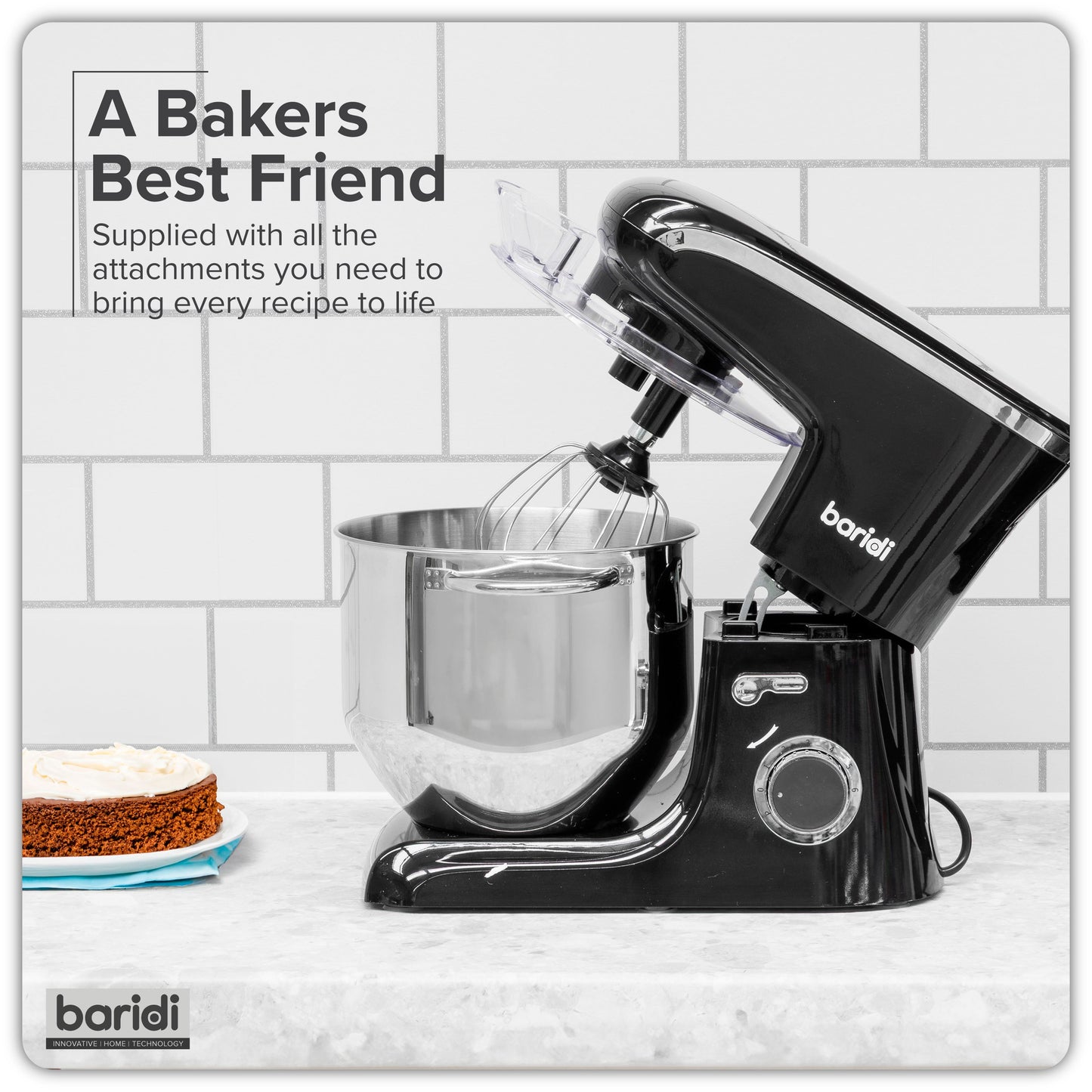 Baridi Stand Mixer, 8L Capacity, Supplied with 3 Accessories, 1800W, Black - DH174