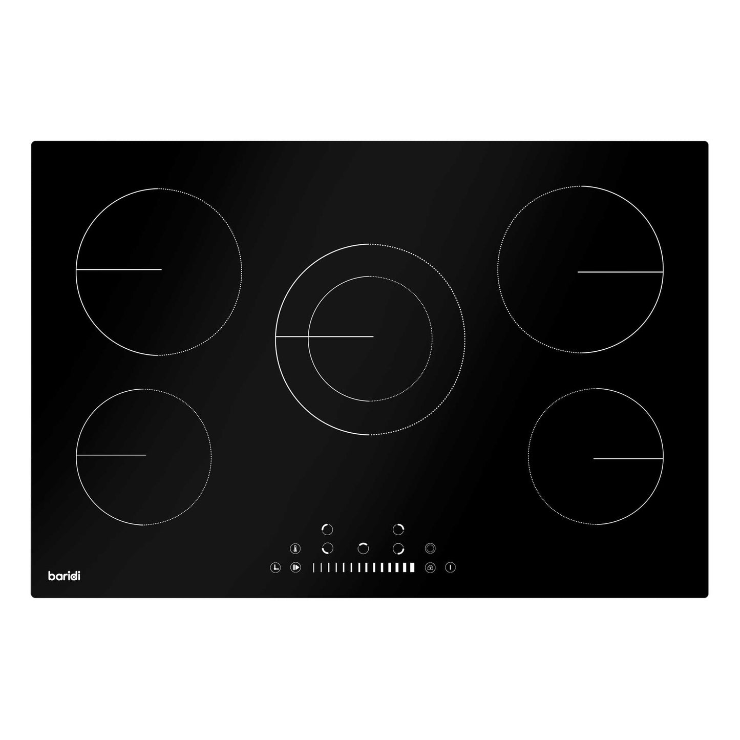 Baridi 77cm Built-In Ceramic Hob with 5 Cooking Zones, Black Glass, 8200W Hardwired - DH175