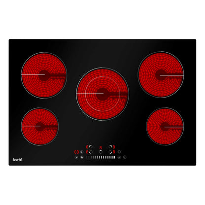 Baridi 77cm Built-In Ceramic Hob with 5 Cooking Zones, Black Glass, 8200W Hardwired - DH175