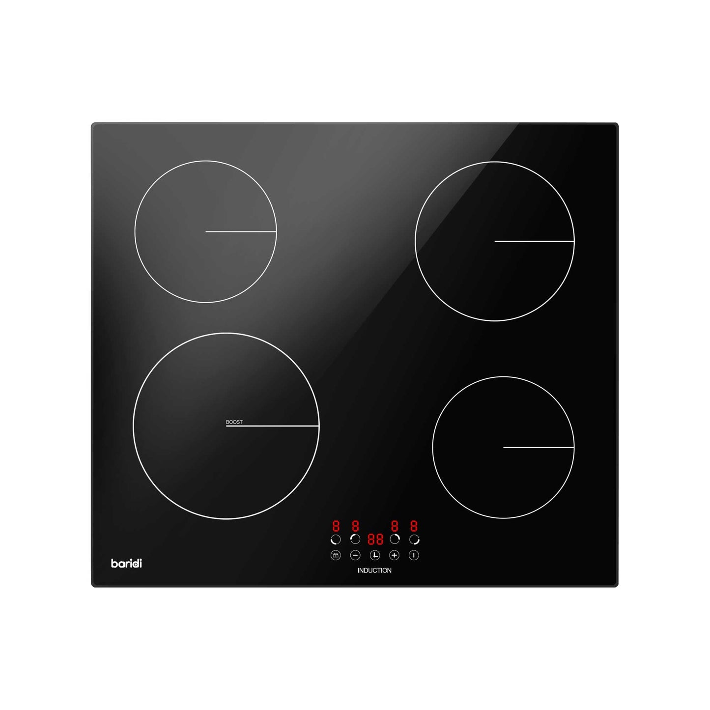 Baridi 60cm 4 Zone Induction Hob, Boost Function, 9 Power Levels, Touch Control, Timer 6800W - DH176