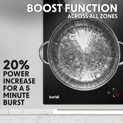Baridi 60cm 4 Zone Induction Hob, Boost Function, 9 Settings, Touch Control, 13A Plug, 2800W - DH177