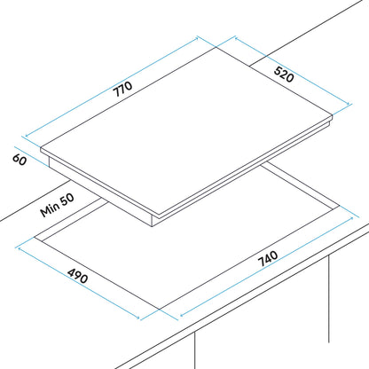 Baridi 77cm Induction Hob, 4 Cooking Zones, Boost Function, 9 Settings, Touch Control, 7200W - DH179
