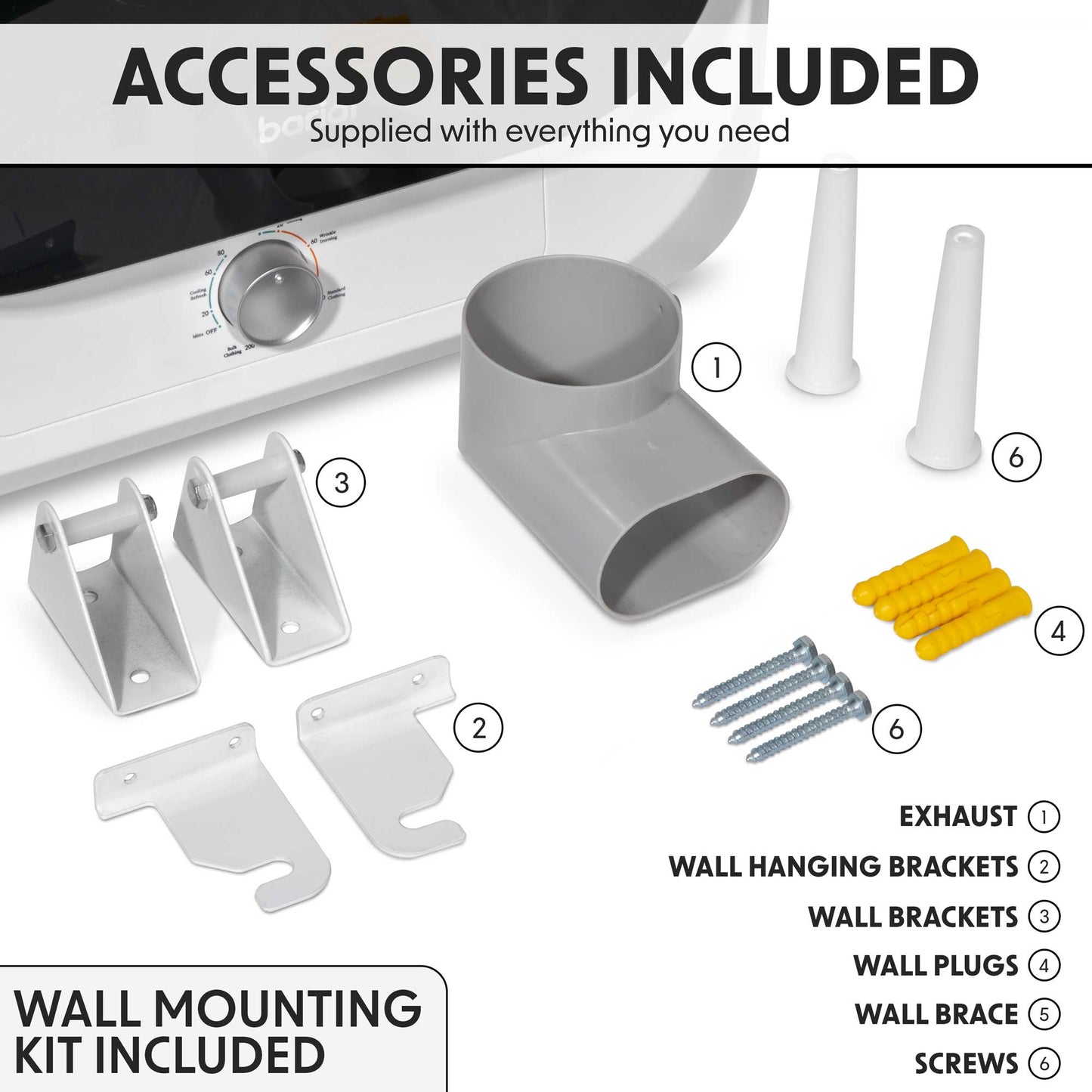 Mini Tabletop Tumble Dryer, Counter Top Vented Dryer, 2.5kg Capacity, includes wall mounted brackets, fully portable - DH192