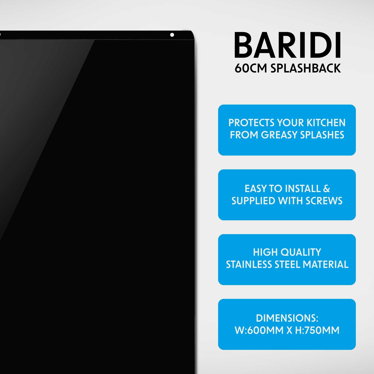 Baridi 60cm Angled Chimney Cooker Hood with Carbon Filters & Black Glass Splashback - DH210