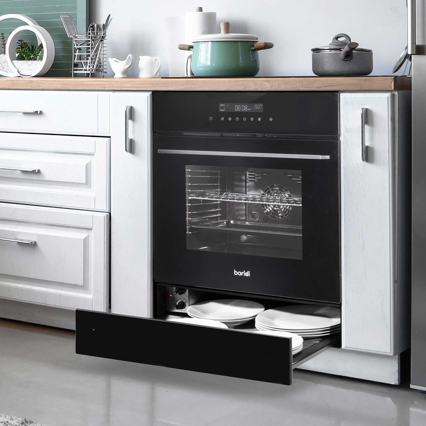 Baridi 60cm Built-In Warming Drawer, Push-to-Open, Anti-Slip Mat, Black - DH201