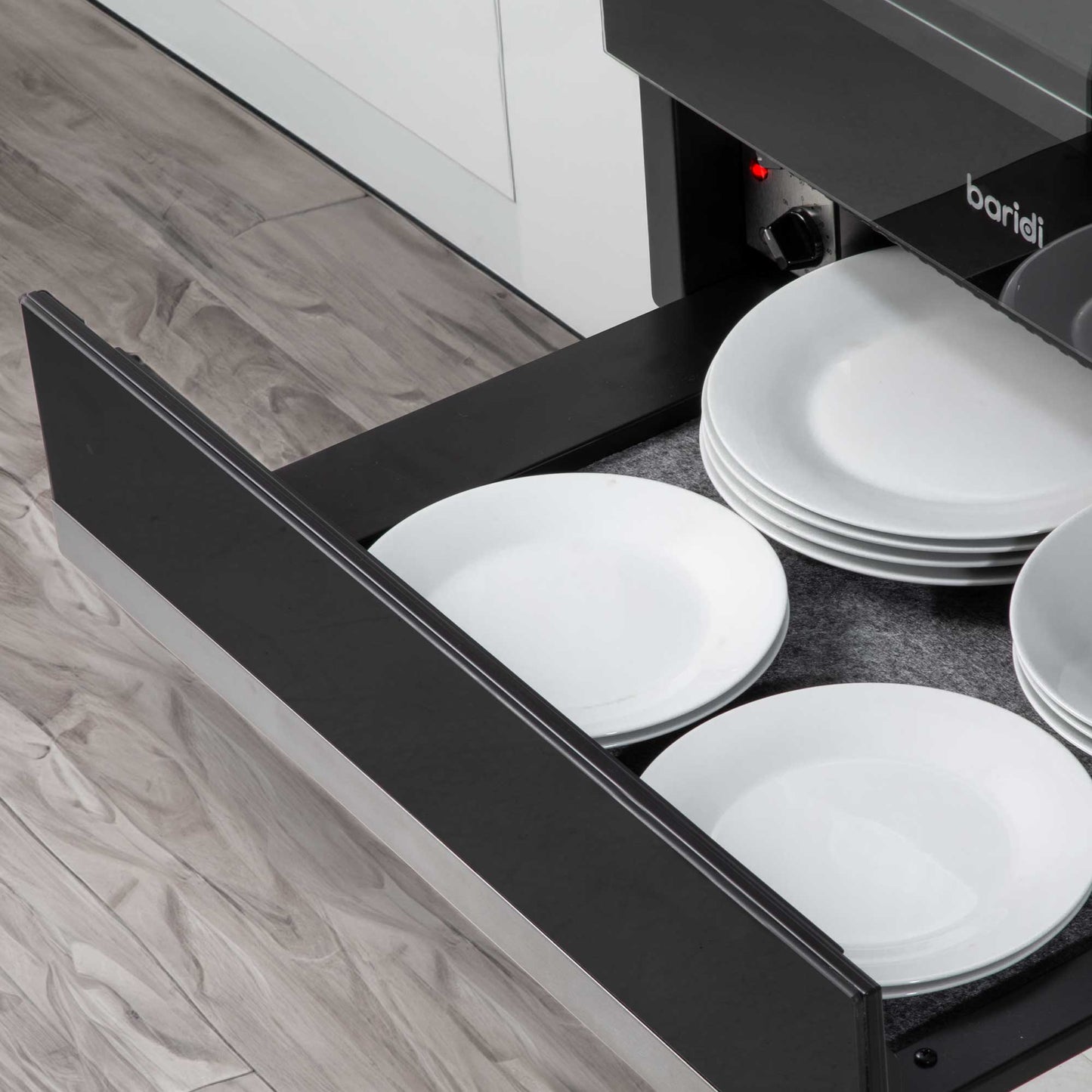 Baridi 60cm Built-In Warming Drawer, Push-to-Open, Anti-Slip Mat, Black/Stainless Steel - DH202