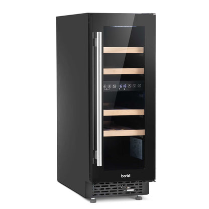 Baridi 17 Bottle Dual Zone Slim Built-In 30cm Wine Cooler, Touch Screen Controls, Black - DH204