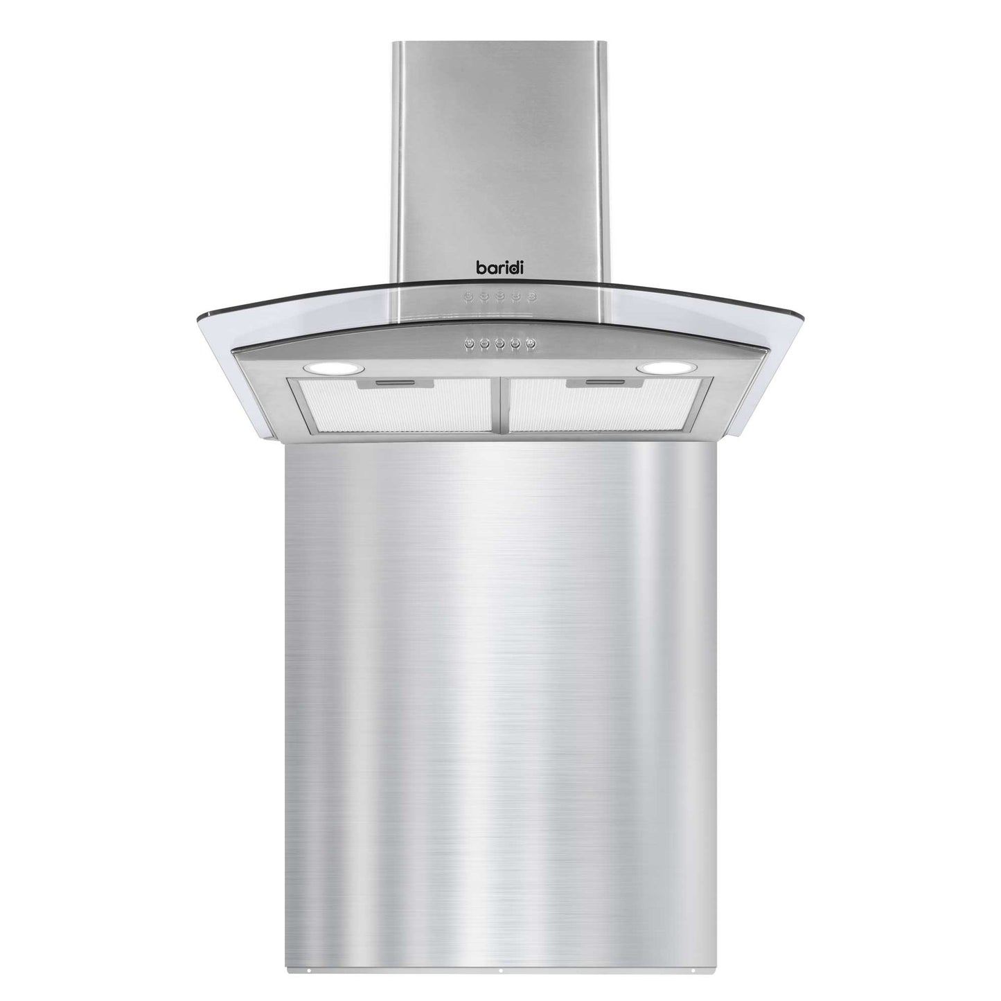 Baridi 60cm Curved Glass Cooker Hood with Carbon Filters, LED Lights & Splashback, Stainless Steel - DH208
