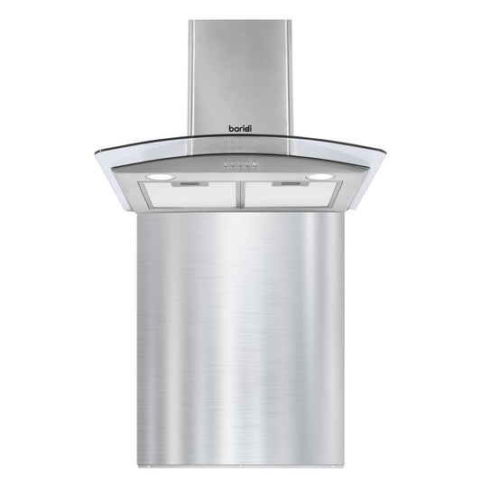 Baridi 60cm Curved Glass Cooker Hood with Carbon Filters, LED Lights & Splashback, Stainless Steel - DH208