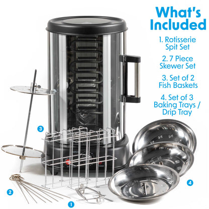 Baridi Vertical Rotisserie Grill, Kebabs, Gyros, Skewers, Roasts, 1500W, 21L, Black - DH216