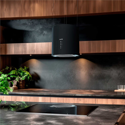 Baridi Island Cooker Hood, Pendant Style, Ø35cm, 3-Speed, Black - DH219