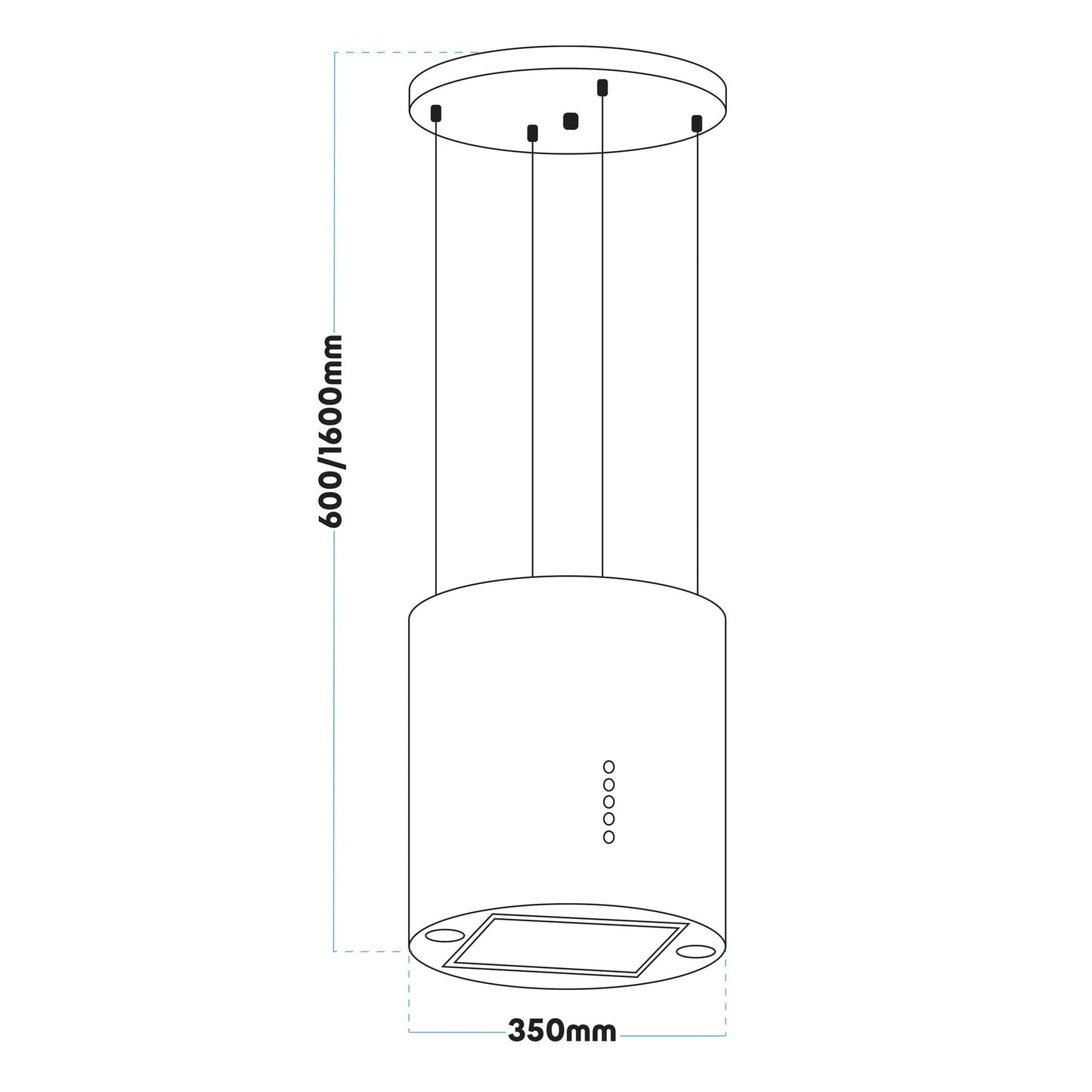 Baridi Island Cooker Hood, Pendant Style, Ø35cm, 3-Speed, Black - DH219