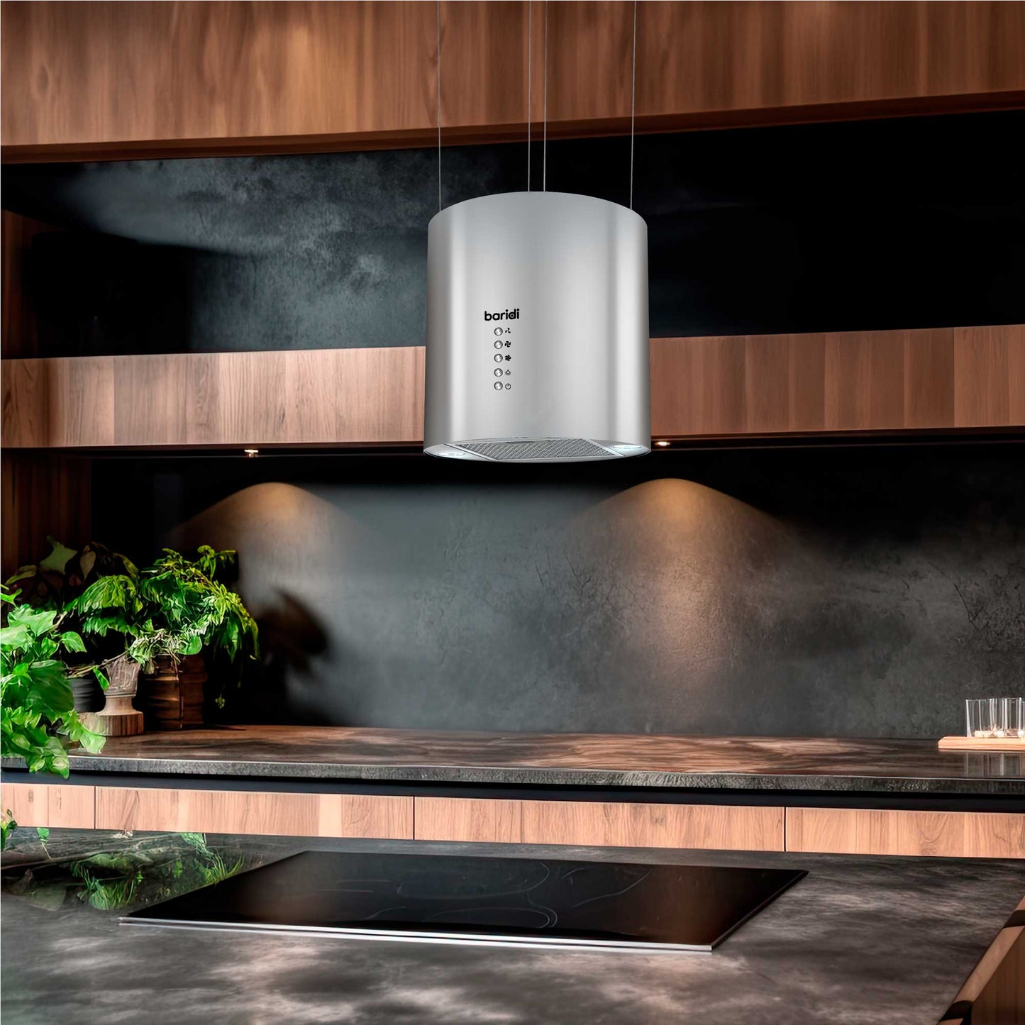 Baridi Island Cooker Hood, Pendant Style, Ø35cm, 3 Speed, Stainless Steel - DH220