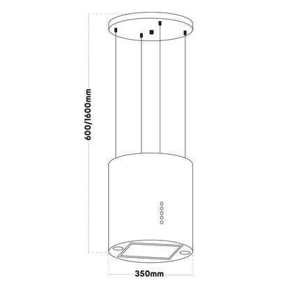 Baridi Island Cooker Hood, Pendant Style, Ø35cm, 3 Speed, Stainless Steel - DH220