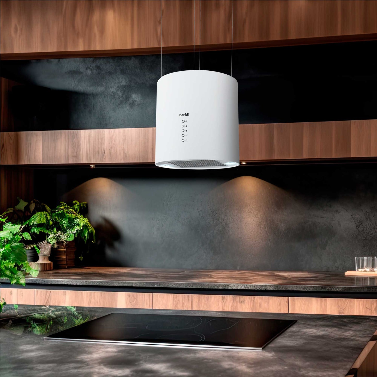 Baridi Island Cooker Hood, Pendant Style, Ø35cm, 3 Speed, White - DH221