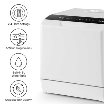 Baridi Mini Portable Tabletop 5L Dishwasher with 2-4 Place Settings, 5 Wash Functions - DH224A