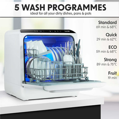 Baridi Mini Portable Tabletop 5L Dishwasher with 2-4 Place Settings, 5 Wash Functions - DH224A