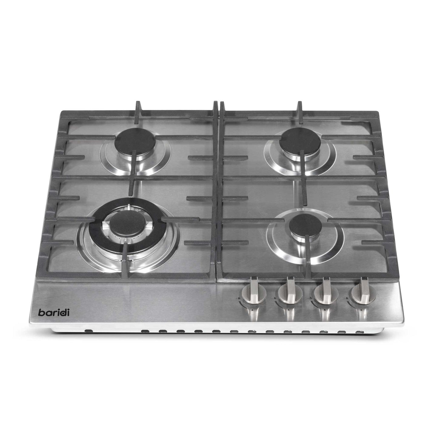 Baridi 60cm Gas Hob Built-In, 4 Burner and Cast Iron Pan Supports, Stainless Steel - DH225