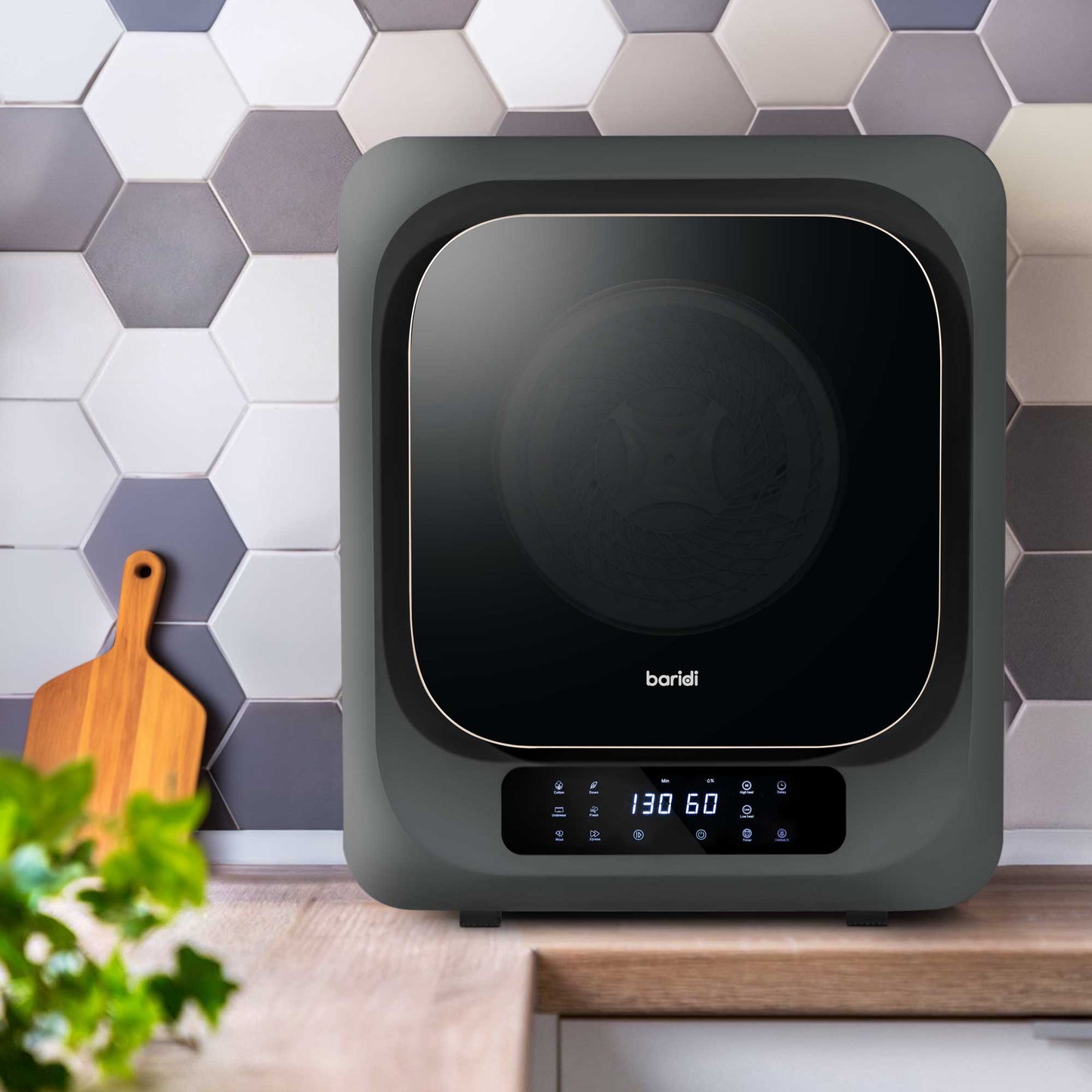 Baridi Mini Tabletop Tumble Dryer with Digital Controls, 2.5kg Capacity, includes wall mounted brackets - DH229