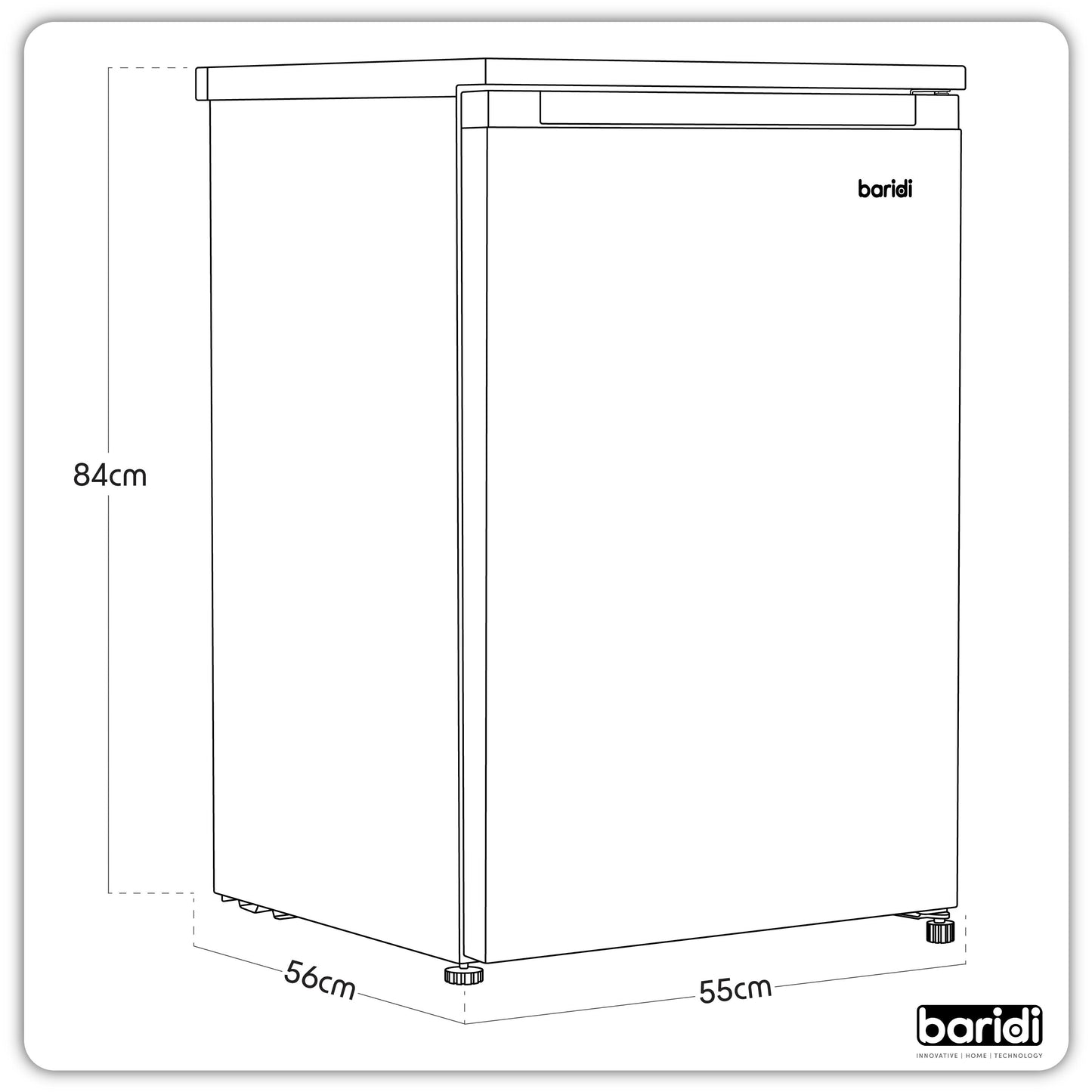 Baridi 55cm Undercounter Freezer with Adjustable Thermostat, 4 Star Rating, 85L, White - DH250